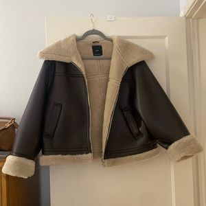 Mango faux shearling brown jacket